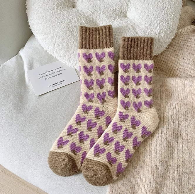 Ladies Warm Cashmere Socks Warm Towels Floor Socks Womens Purple Wool Socks